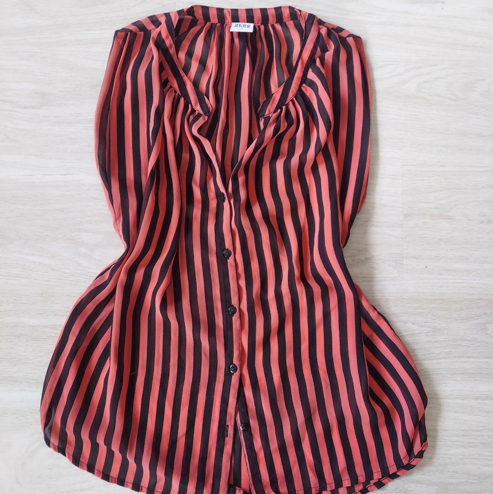 Pink striped button up blouse